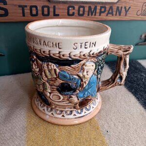 Vintage Mustache Stein Beer Mug With Hand-Painted Relief Design 1950's Japan